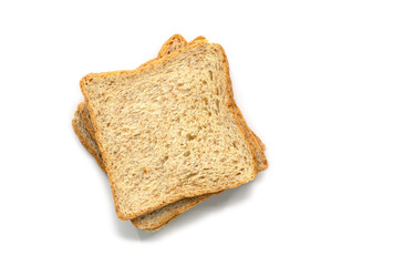 Sliced whole wheat bread on white background, flat lay image of stack whole wheat bread, top view...