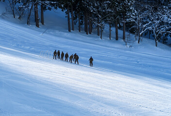 日本の自衛隊のスキー場の雪山訓練