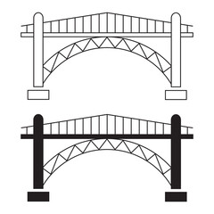 The bridge icon. A structure erected over an obstacle. The bridge is one of the oldest engineering inventions of mankind. Vector illustration isolated on a white background for design and web.