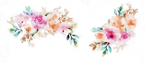 Beautiful abstract watercolor rose flower and bouquet