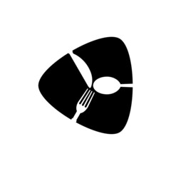 Plate, spoon, fork and knife icon isolated on white background