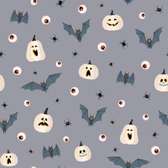 Pattern for Halloween. Pumpkins, bats, spiders, eyes