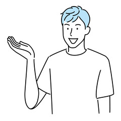 A young man is showing something by his hand