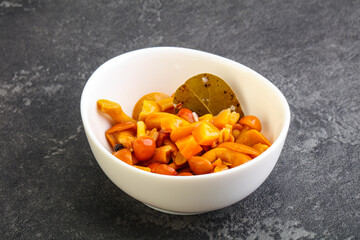 Marinated pickled honey mushrooms in the bowl