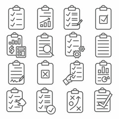 Clipboard line icons set on white background
