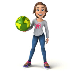 Fun 3D illustration of a cartoon teenage girl