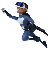 Fun 3D Illustration of a superhero with a VR Helmet