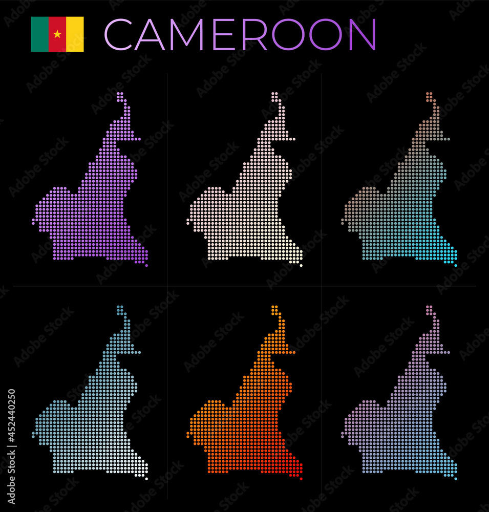 Poster cameroon dotted map set. map of cameroon in dotted style. borders of the country filled with beautif