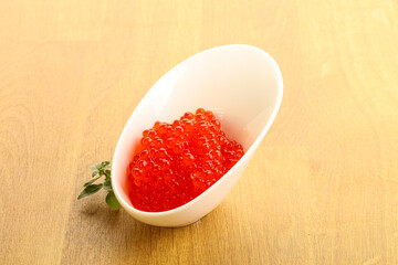 Red caviar in the bowl