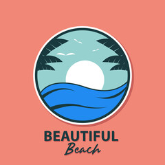 Emblem or patch logo image about beautiful beach