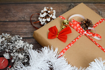 Preparing for Christmas, wrapping gifts in organic craft paper