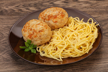Spaghetti with homemade chicken cutlet