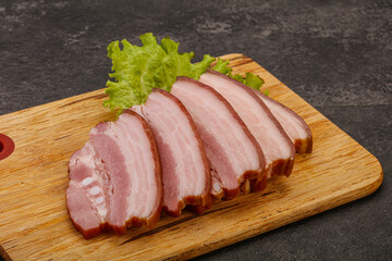 Tasty smoked pork brisket slice