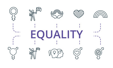 Equality icon set. Contains editable icons theme such as pride parade, transgender, sexual orientation and more.