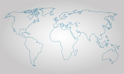 blue colored world map outline on gray background	