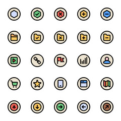 Filled color outline icons for ui ux.