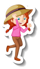 A girl wearing hat cartoon character sticker