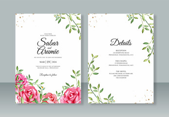 Wedding invitation template with roses watercolor painting
