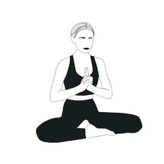 Meditating woman. Yoga. Spiritually religious wellness practice. 
