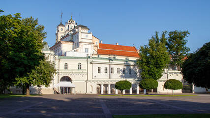 Fototapeta na wymiar Presidential Palace of the Republic of Lithuania. Courtyard, Garden and Fountain. 