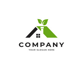 Green House Icon Logo Vector. Friendly Environment Creative Real Estate Building Logo Design