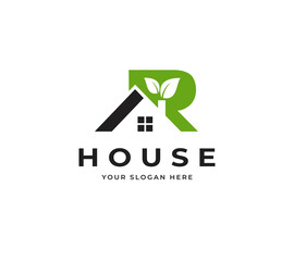 Letter R Home Logo Vector. Friendly Eco House Logo Design