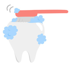 歯のイラスト。歯ブラシで歯を綺麗に磨いてる。