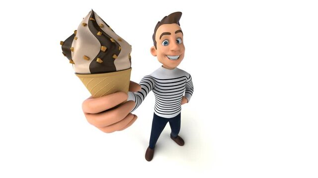 Fun 3D cartoon man with an Ice Cream