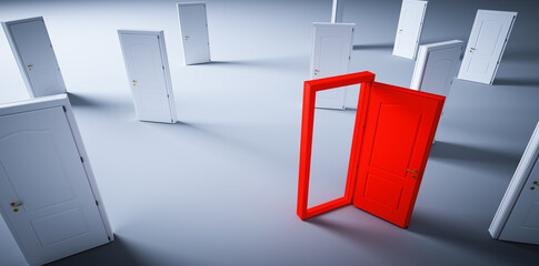 Choose open door. Choise and decision in life