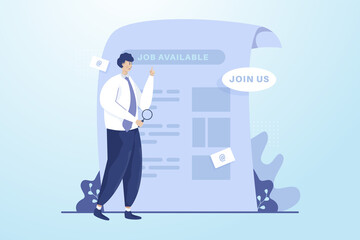 A man looking for a job vacancy for open recruitment illustration concept