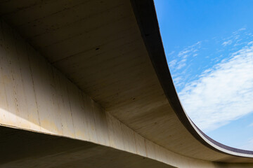 Bottom view of a curved bridge