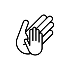 Obraz premium Hand of adult holds child's hand thin line icon. Modern vector illustration, care sign.