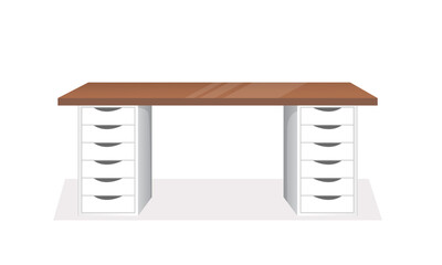 Vector illustration of a white table with a wooden table top for work, office, home, computer.