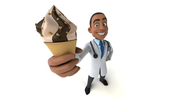 Fun 3D cartoon doctor with an Ice Cream