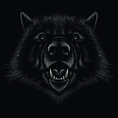 The Vector logo dog  or wolf for tattoo or T-shirt design or outwear.  Cute print style dog  or wolf  background. This hand drawing would be nice to make on the black fabric or canvas.