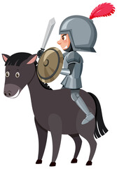 Knight riding horse cartoon character on white background