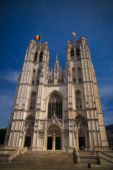 Fototapeta premium Exterior view to St Michael and St Gudula Cathedral, Brussels, Belgium
