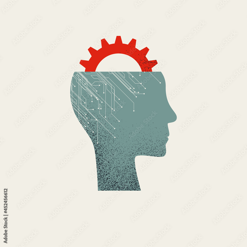 Poster business process automation and artificial intelligence vector concept. symbol of new technology, wo