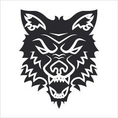Wolf head silhouette label tattoo vector illustration