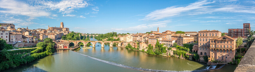 Panoramic view at the Albi town with Tarn river and old bridge - France - obrazy, fototapety, plakaty