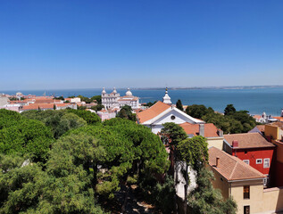 Obraz premium Zamek św. Jerzego, Alfama, Lizbona, Portugalia, rzeźba, Castelo de São Jorge, Lisbon, Portugal, Lisboa, St. George Castle, view