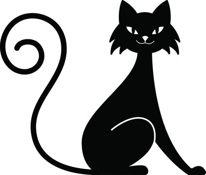 Vector black silhouette of cat. Cartoon animal, halloween character.Element for design card, poster, print, logo.