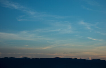 Natural scenery of sunset and mountains with the river in the evening, Phayao, Thailand