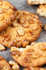 crunchy cookies with roasted peanuts, close up