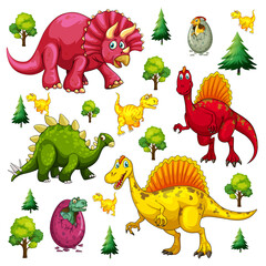 Set of isolated various dinosaurs cartoon character on white background © GraphicsRF