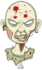 Creepy zombie face on white background