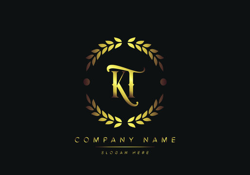 letters KT monogram logo, gold color, luxury style, Vector Illustration