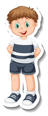 Sticker template with a boy cartoon character isolated