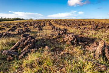 Peat piled on a peat bog in County Donegal - Ireland