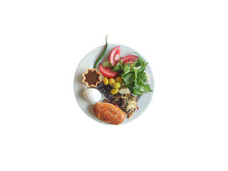 buffet breakfast plate on a white background